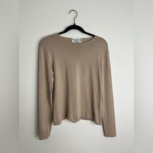 Vintage 80’s  Joseph A Women's Tan Silk Blend Long Sleeve Top